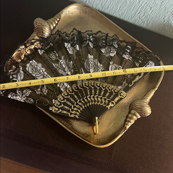 #1211=Elegant Black and Gold Lace Fan - Picture 3 of 4